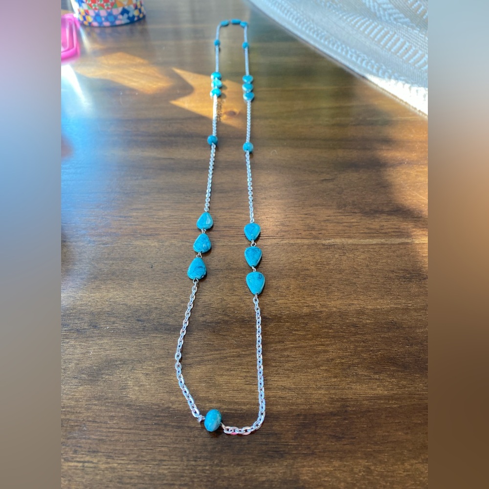 Extra long, 48” silver and turquoise necklace